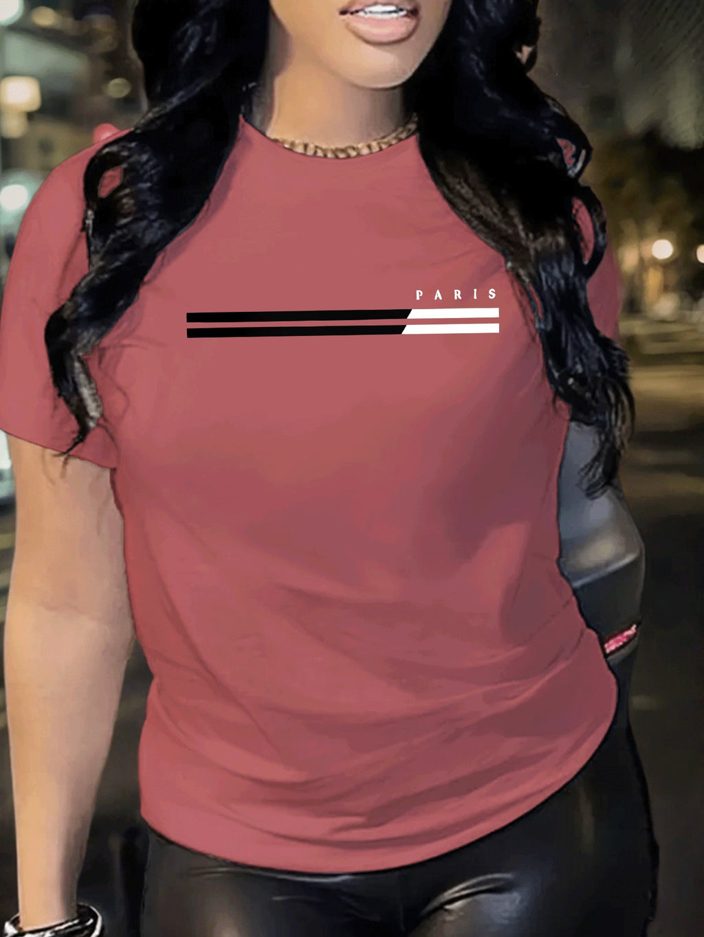 1pc Paris Graphic Print Women'S Casual Summer T-Shirt - Red, Short Sleeve, Round Neck, Polyester Blend, Comfort Fit, Casual Wear | Graphic Tee | Comfortable Fit