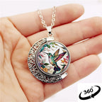 Elegant Fashion Colorful Hummingbird Crescent Half Moon 360¡ã Rotation Round Crystal Pendant Necklace Creative Men Women Jewelry Gifts