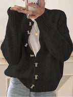 Rachel Women's Elegant Stretchy Camo Button Cardigan - High Elasticity Round Neck Spring\u002FFall Sweater with Decorative Buttons, Hand Wash\u002FDry Clean, Casual to Dressy Outfits, Classic Sweater for Ladies, Outfit Enhancer, Textured, Durable