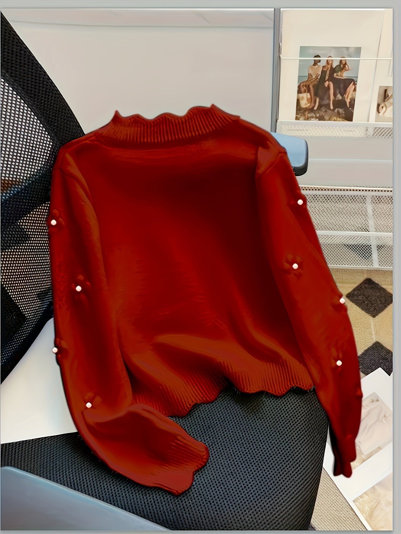 Women's Fashion Knit Cardigan, Round Neck, Embellished 3D Floral, Long Sleeve, Wavy Hem, Solid Color, Polyester, Regular Length, Button Detail, Elegant Style, Autumn\u002FWinter Season