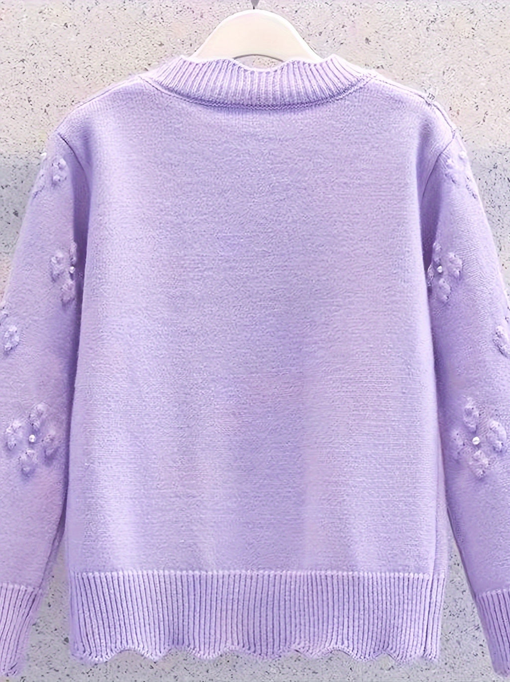 Women's Fashion Knit Cardigan, Round Neck, Embellished 3D Floral, Long Sleeve, Wavy Hem, Solid Color, Polyester, Regular Length, Button Detail, Elegant Style, Autumn\u002FWinter Season