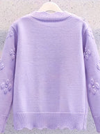 Women's Fashion Knit Cardigan, Round Neck, Embellished 3D Floral, Long Sleeve, Wavy Hem, Solid Color, Polyester, Regular Length, Button Detail, Elegant Style, Autumn\u002FWinter Season