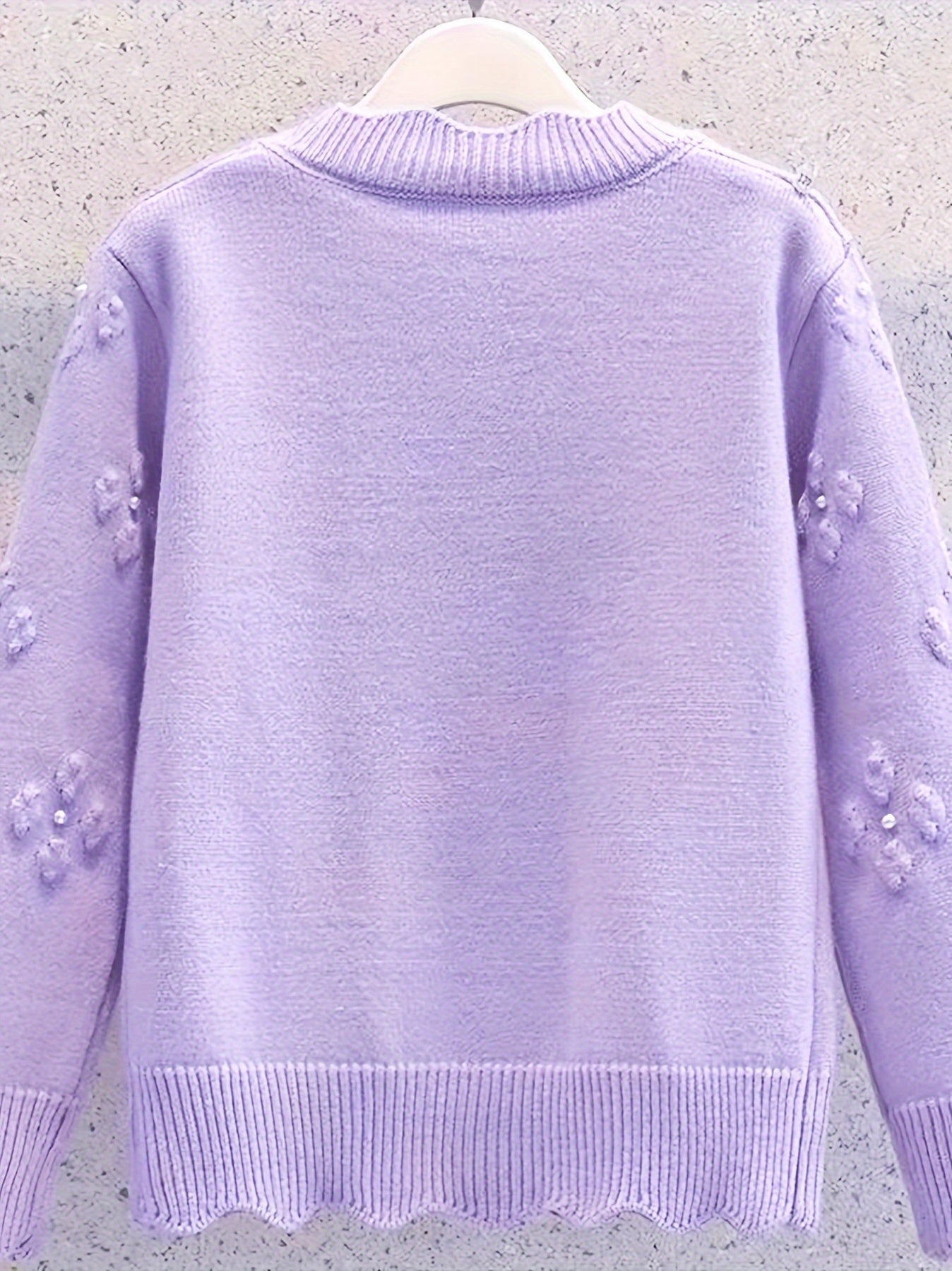 Women's Fashion Knit Cardigan, Round Neck, Embellished 3D Floral, Long Sleeve, Wavy Hem, Solid Color, Polyester, Regular Length, Button Detail, Elegant Style, Autumn\u002FWinter Season