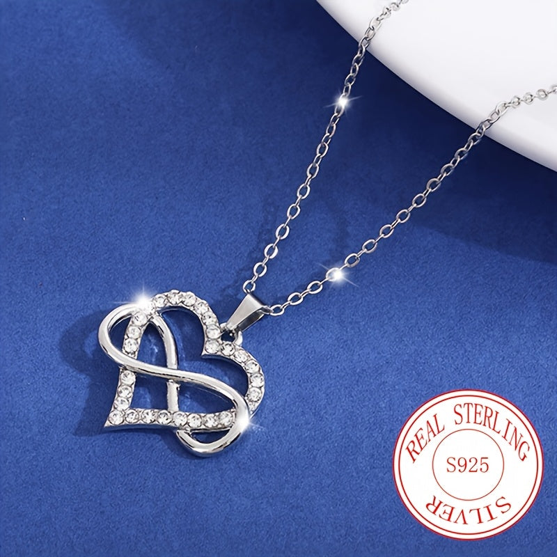 1pc Elegant 925 Sterling Silver Heart Pendant Necklace with Cubic Zirconia - Mobius Link Design, Perfect Gift for Birthdays, Weddings, Valentine'S Day, Easter, Ramadan, Mother'S Day, Valentine'S Day Necklace|Elegant Necklace|Durable Jewelr