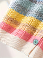 Women'S Casual Rainbow Striped Short Sleeve Cardigan - Comfortable Polyester Knit, Breathable & Stylish, Round Neck, Summer Top, Casual Summer Top|Striped Cardigan|Knit Construction, Ladies Cardigan