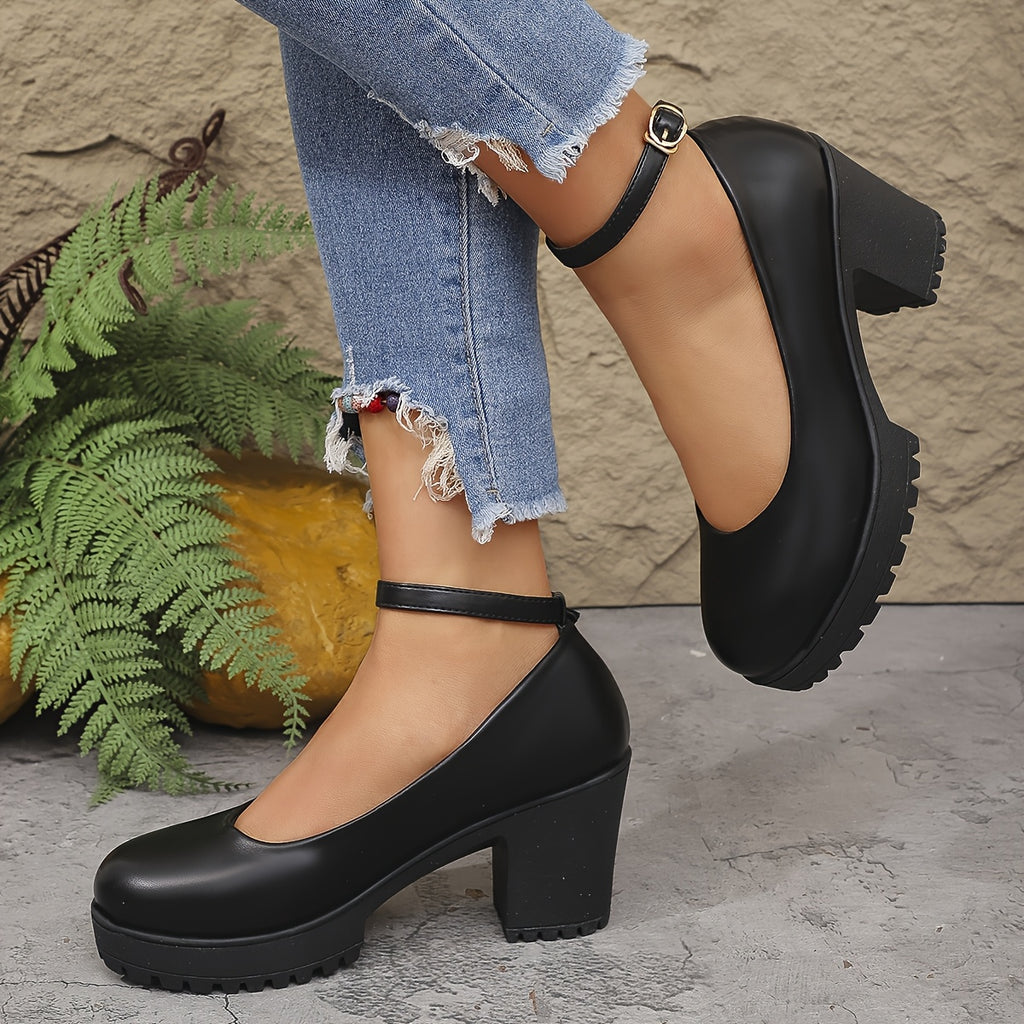Women'S High Heel Block Heels, Solid Color Plain Toe High Heel Shoes, Lightweight Man Made Materials Upper, Rubber Sole, All-Season Sexy Style