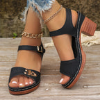 Women's Chunky Heel Sandals, Fashionable Open-Toe High Heels, Fashionable Hollow Design High Heels
