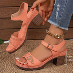 Women's Chunky Heel Sandals, Fashionable Open-Toe High Heels, Fashionable Hollow Design High Heels