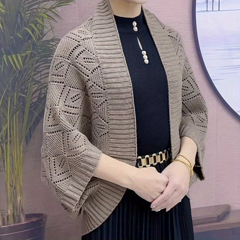 2024 New Women's Elegant Shawl Cardigan - Black & Blue Two-Tone Capelet with Buttons, Windproof Warm Winter Wrap for Dresses, Versatile Outdoor Fashion Accessory, Cardigan for Dress