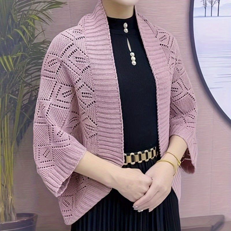 2024 New Women's Elegant Shawl Cardigan - Black & Blue Two-Tone Capelet with Buttons, Windproof Warm Winter Wrap for Dresses, Versatile Outdoor Fashion Accessory, Cardigan for Dress