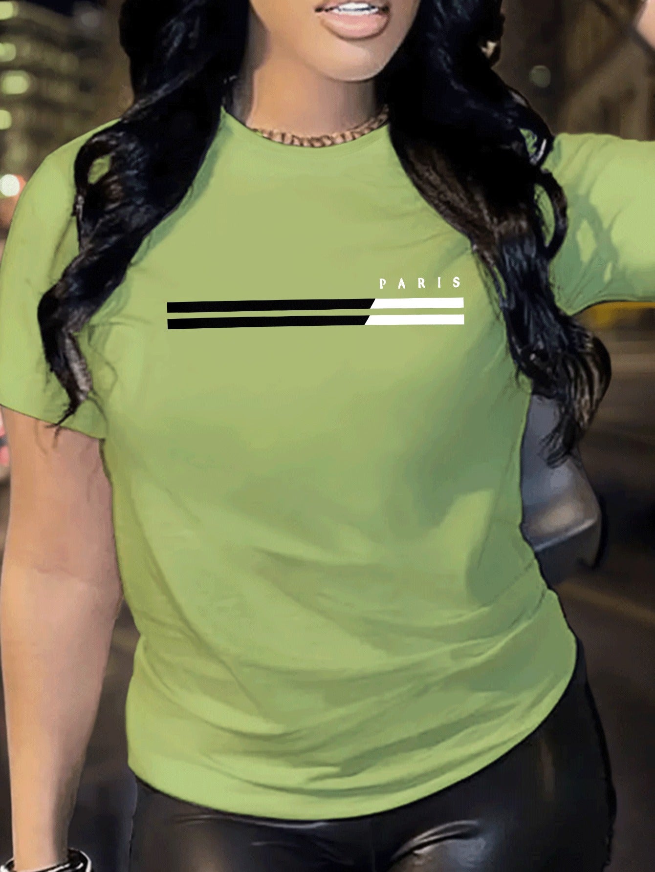 1pc Paris Graphic Print Women'S Casual Summer T-Shirt - Red, Short Sleeve, Round Neck, Polyester Blend, Comfort Fit, Casual Wear | Graphic Tee | Comfortable Fit