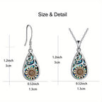 3pcs, Sunflower Water Drop Earrings Necklace Set, Trendy Party Jewelry, Christmas Gift, New Year's Gift, Valentine's Day Gift For Women Mom Girlfriend Family Friends