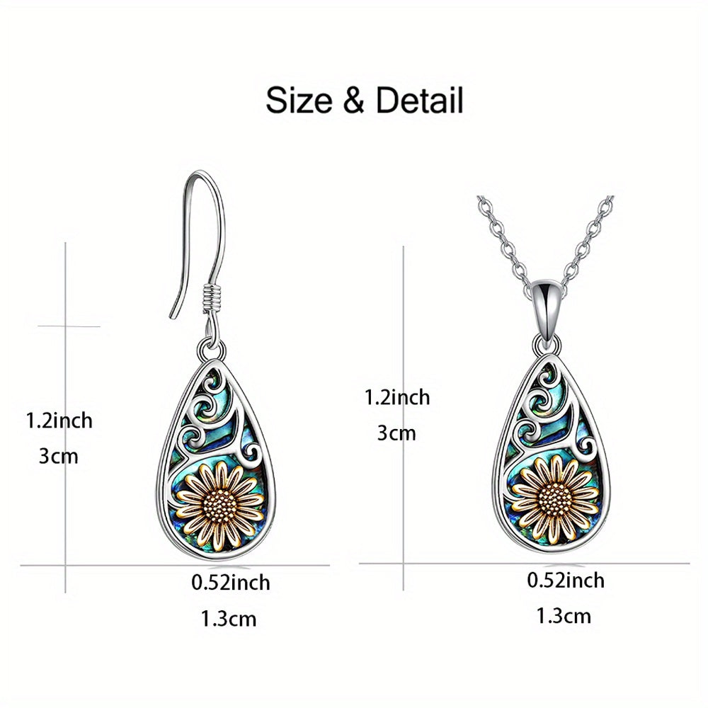 3pcs, Sunflower Water Drop Earrings Necklace Set, Trendy Party Jewelry, Christmas Gift, New Year's Gift, Valentine's Day Gift For Women Mom Girlfriend Family Friends