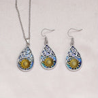 3pcs, Sunflower Water Drop Earrings Necklace Set, Trendy Party Jewelry, Christmas Gift, New Year's Gift, Valentine's Day Gift For Women Mom Girlfriend Family Friends