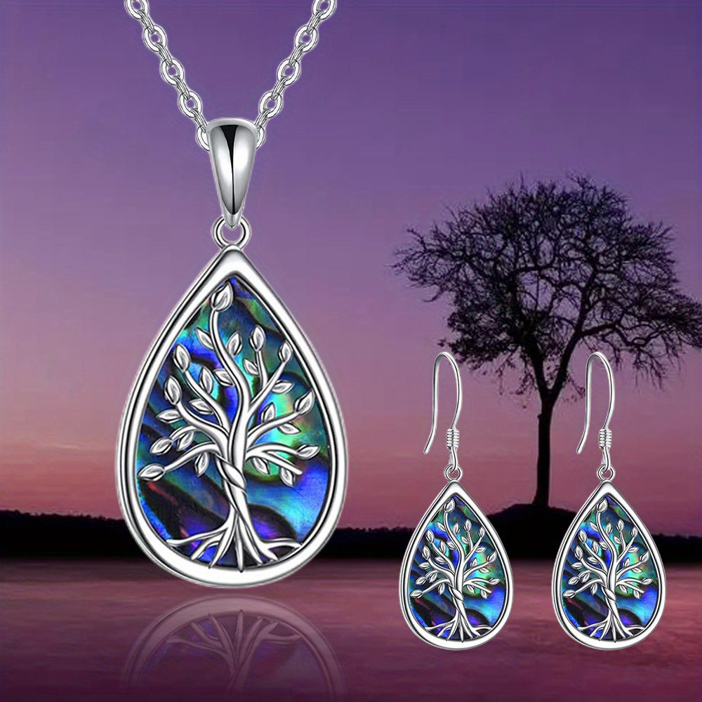 Tree of Life Fashion Jewelry Set - Water Drop Necklace & Earrings, Alloy with Mixed Colors, Perfect Gift for Birthdays and Christmas, Perfect for Winter, New Year