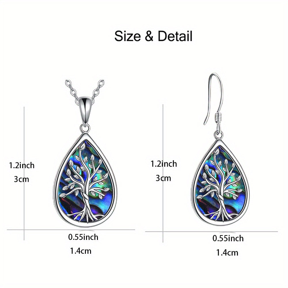 Tree of Life Fashion Jewelry Set - Water Drop Necklace & Earrings, Alloy with Mixed Colors, Perfect Gift for Birthdays and Christmas, Perfect for Winter, New Year
