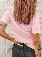 Rose Print Women's Casual Comfortable Crew Neck T-Shirt with Double Shoulder Seams