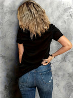 Rose Print Women's Casual Comfortable Crew Neck T-Shirt with Double Shoulder Seams