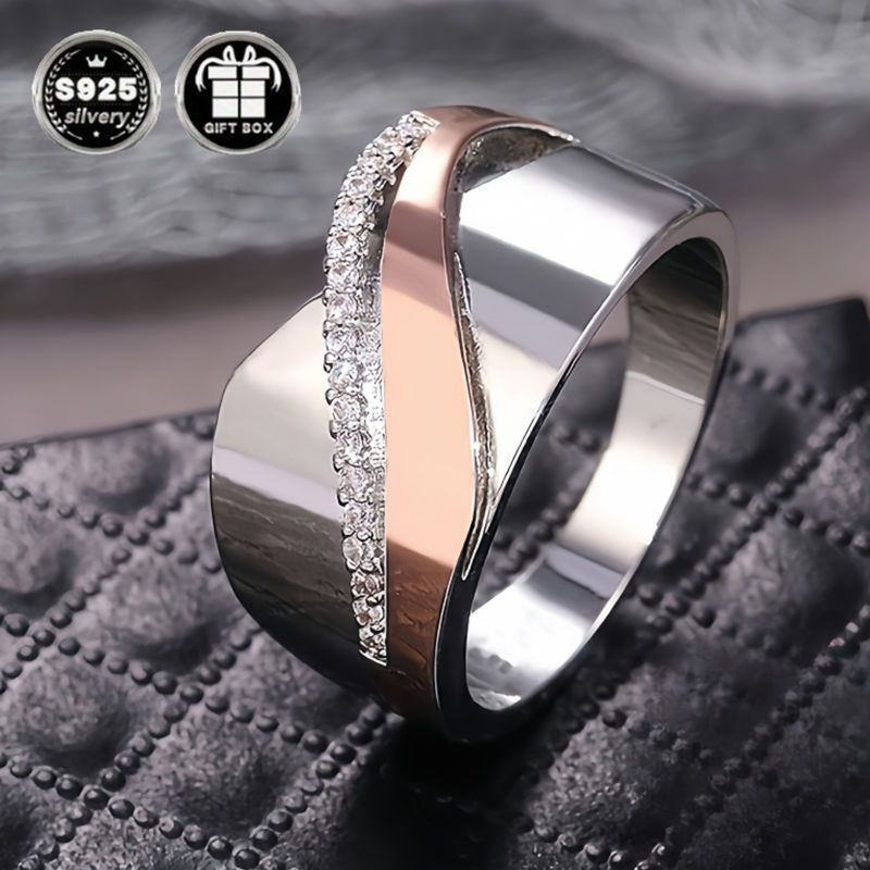 Elegant 925 Silver Wide Face Infinity Engagement Ring with Sparkling Cubic Zirconia Stones - Perfect for Weddings and Promises, Daily Occasion Ring|Elegant Ring Design|Durable Metal Ring