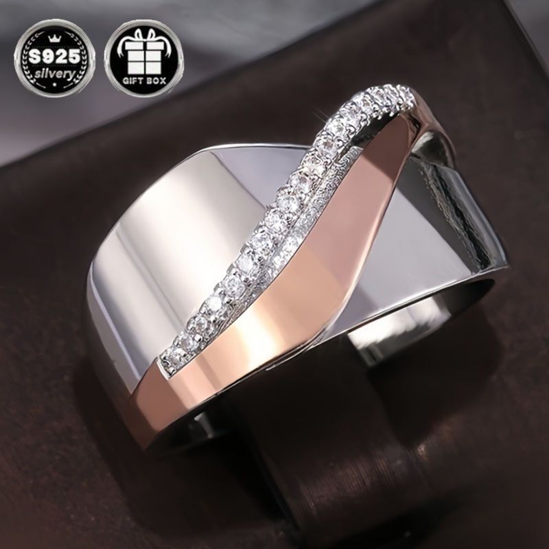 Elegant 925 Silver Wide Face Infinity Engagement Ring with Sparkling Cubic Zirconia Stones - Perfect for Weddings and Promises, Daily Occasion Ring|Elegant Ring Design|Durable Metal Ring