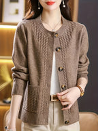 New Spring Collection for Women: a Loose-Fitting, Versatile Cardigan with a Round Neck, Solid Color, And Unique Design, Featuring Long Sleeves.