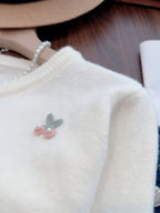 Women's Elegant Casual Round Neck Cardigan with Cherry Embroidery & Pearl Buttons - Long Sleeve All-Season Sweater for Casual Attire, Cardigan Sweater, Versatile Layering, Chic Knitwear, Delicate Embroidery, Top, Stylish Women