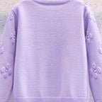 Women's Fashion Knit Cardigan, Round Neck, Embellished 3D Floral, Long Sleeve, Wavy Hem, Solid Color, Polyester, Regular Length, Button Detail, Elegant Style, Autumn\u002FWinter Season