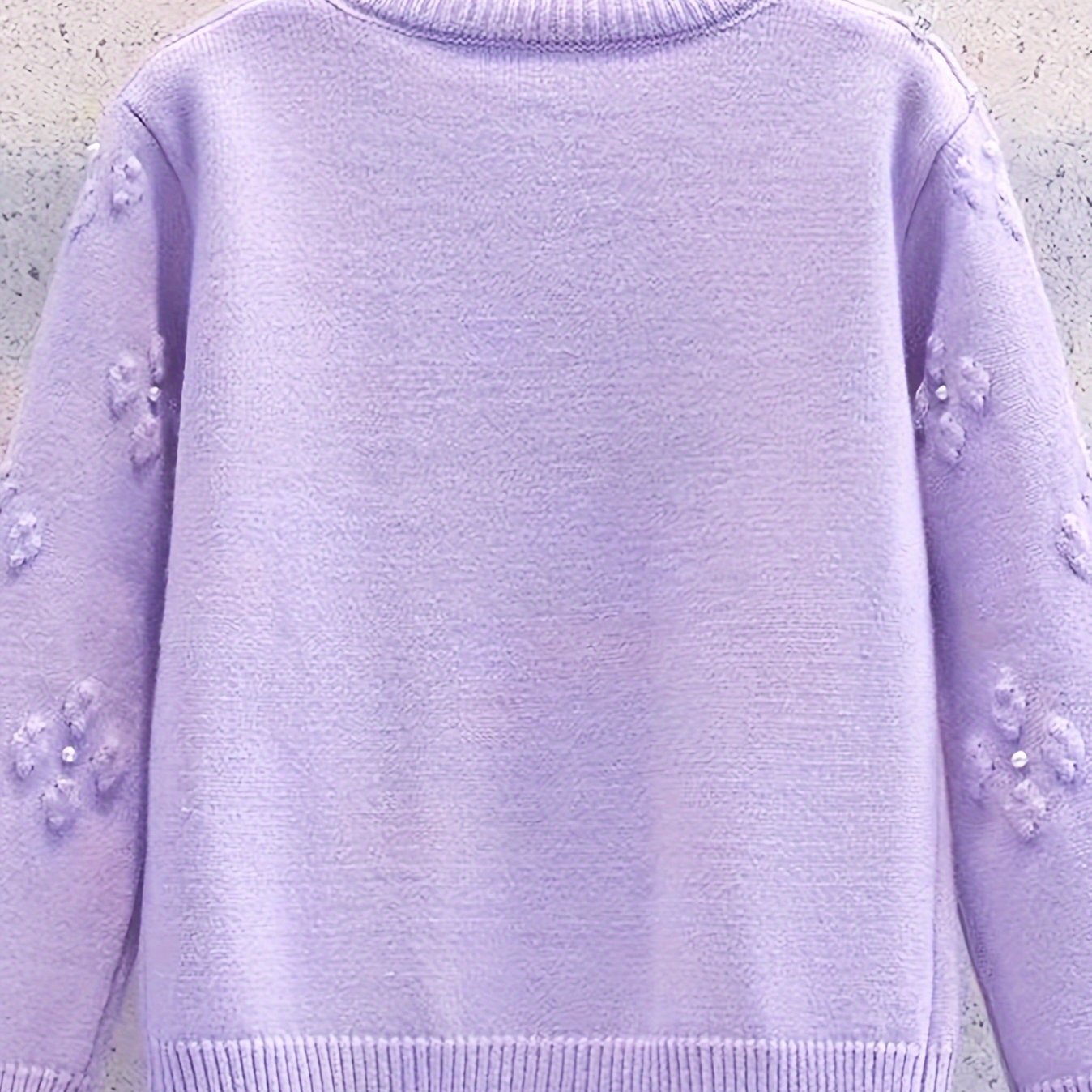 Women's Fashion Knit Cardigan, Round Neck, Embellished 3D Floral, Long Sleeve, Wavy Hem, Solid Color, Polyester, Regular Length, Button Detail, Elegant Style, Autumn\u002FWinter Season