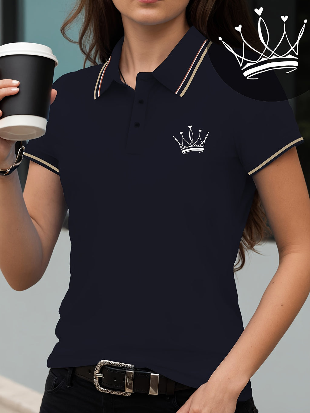 Women's Shirt Short Sleeve T-shirt with Crown Pattern Print