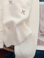 Women's Elegant Casual Round Neck Cardigan with Cherry Embroidery & Pearl Buttons - Long Sleeve All-Season Sweater for Casual Attire, Cardigan Sweater, Versatile Layering, Chic Knitwear, Delicate Embroidery, Top, Stylish Women