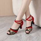Women's Latin Salsa Dance Heels: Cross Strap Design & Ankle Strap Buckle For Comfort & Style!