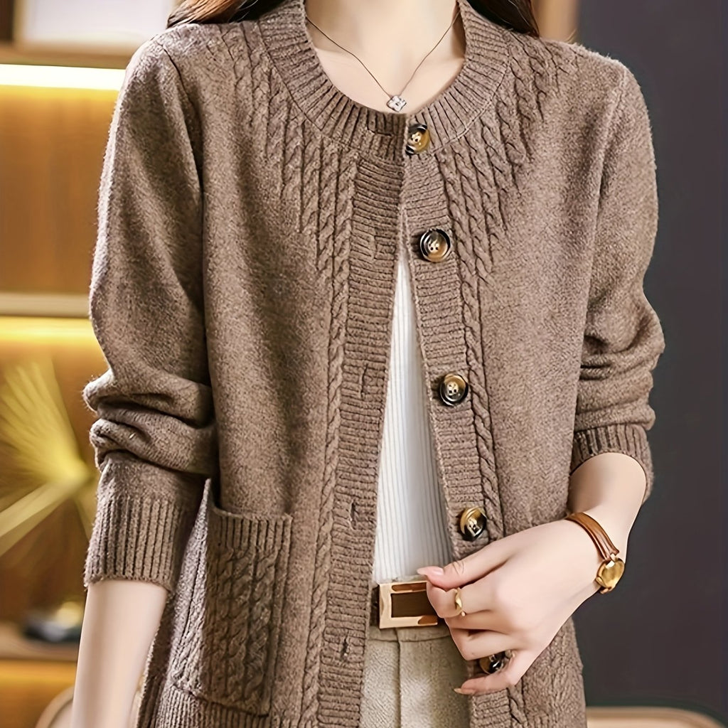New Spring Collection for Women: a Loose-Fitting, Versatile Cardigan with a Round Neck, Solid Color, And Unique Design, Featuring Long Sleeves.