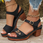 Women's Chunky Heel Sandals, Fashionable Open-Toe High Heels, Fashionable Hollow Design High Heels