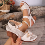 Women's Chunky Heel Sandals, Fashionable Open-Toe High Heels, Fashionable Hollow Design High Heels