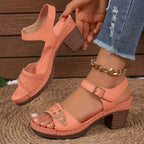 Women's Chunky Heel Sandals, Fashionable Open-Toe High Heels, Fashionable Hollow Design High Heels