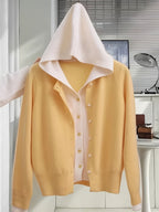 Women's Two-Piece Sweater Set, Pink Hooded Cardigan and Pullover, New Long-Sleeve Top for Spring\u002FAutumn Season