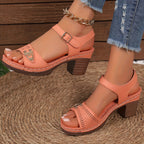 Women's Chunky Heel Sandals, Fashionable Open-Toe High Heels, Fashionable Hollow Design High Heels