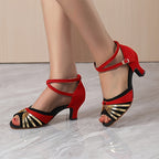 Women's Latin Salsa Dance Heels: Cross Strap Design & Ankle Strap Buckle For Comfort & Style!