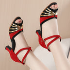 Women's Latin Salsa Dance Heels: Cross Strap Design & Ankle Strap Buckle For Comfort & Style!