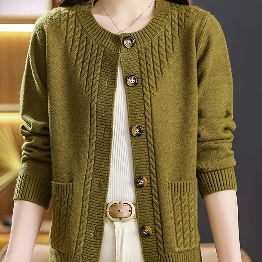 New Spring Collection for Women: a Loose-Fitting, Versatile Cardigan with a Round Neck, Solid Color, And Unique Design, Featuring Long Sleeves.