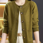 New Spring Collection for Women: a Loose-Fitting, Versatile Cardigan with a Round Neck, Solid Color, And Unique Design, Featuring Long Sleeves.