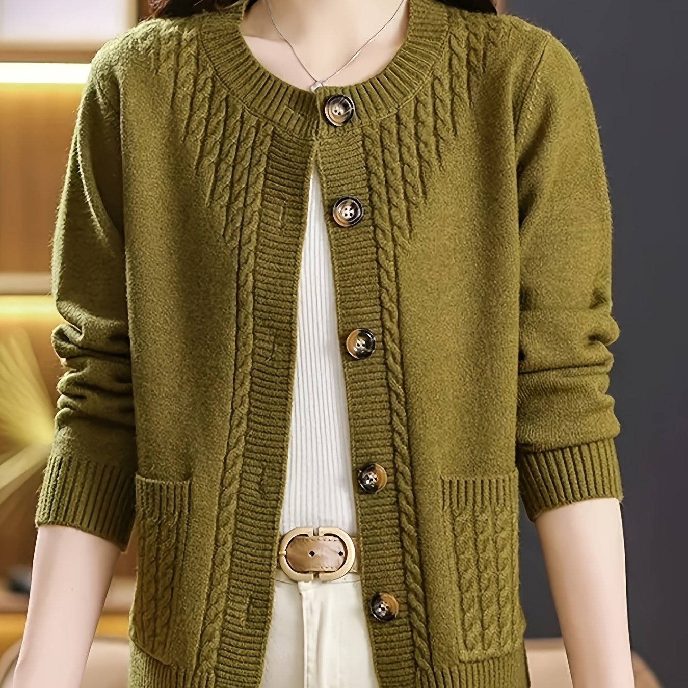 New Spring Collection for Women: a Loose-Fitting, Versatile Cardigan with a Round Neck, Solid Color, And Unique Design, Featuring Long Sleeves.