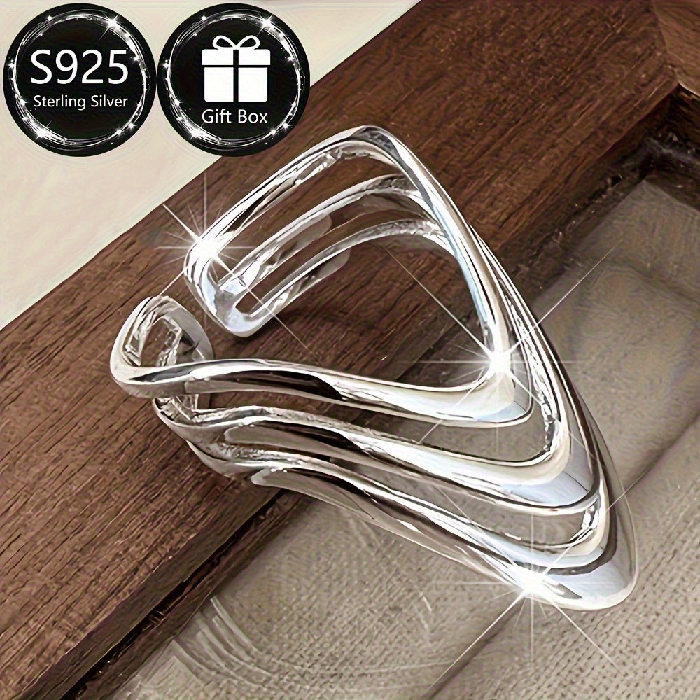 1pc Women's Fashion Wide Band Ring Hip-Hop Style Layered Adjustable Open Ring 925 Silver Total Weight Approximately 0.07 oz Comes with Exquisite Gift Box Packaging Mother's Day Preferred Gift Wedding Bridesmaid Gift Suitable for Music Festivals