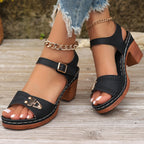 Women's Chunky Heel Sandals, Fashionable Open-Toe High Heels, Fashionable Hollow Design High Heels