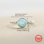 925 Sterling Silver Larimar Ring, Natural Blue Larimar Open Adjustable Ring, Perfect Wedding Bridal Engagement Anniversary Birthday Gift Valentine's Day Mother's Day Gift for Her, Christmas Thanks Giving
