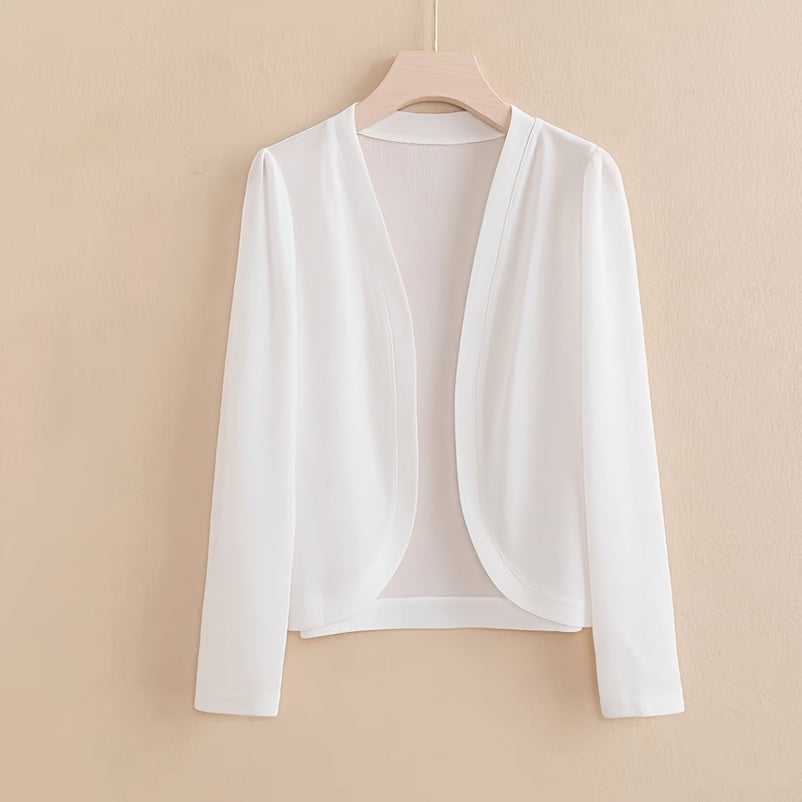 Women's Solid Color Knit Cardigan - Elegant Long Sleeve Open Front Shawl Wrap - Polyester Knitted Breathable Windproof Sun-Proof Outerwear for Mature Style