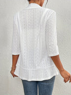 Women's Elegant Open-Front Cardigan - Solid White, Half Sleeve, Eyelet Embroidery, Lightweight Knit, Spring\u002FFall Fashion Jacket, Lightweight Cardigan