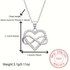 1pc Elegant 925 Sterling Silver Heart Pendant Necklace with Cubic Zirconia - Mobius Link Design, Perfect Gift for Birthdays, Weddings, Valentine'S Day, Easter, Ramadan, Mother'S Day, Valentine'S Day Necklace|Elegant Necklace|Durable Jewelr