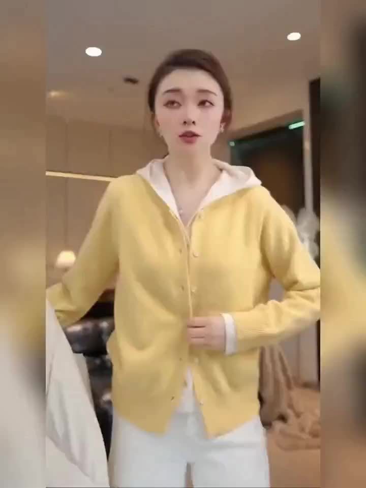 Women's Two-Piece Sweater Set, Pink Hooded Cardigan and Pullover, New Long-Sleeve Top for Spring\u002FAutumn Season