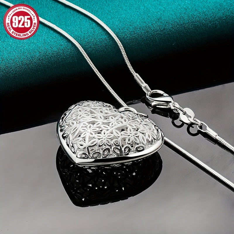 1pc Elegant 925 Sterling Silver Hollow Heart-Shaped Pendant Snake Bone Necklace, DIY Charm for Women - Ideal for Birthday, Carnival, Ramadan, Easter, Valentine's, Mother'S Day Gift